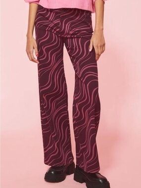 H&M Purple and Pink Wave-Print Wide Leg Pants size 4